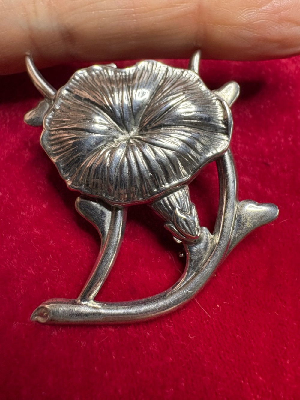 Brooch Sterling Silver Morning Glory Peony Flower Statement Pin Vintage